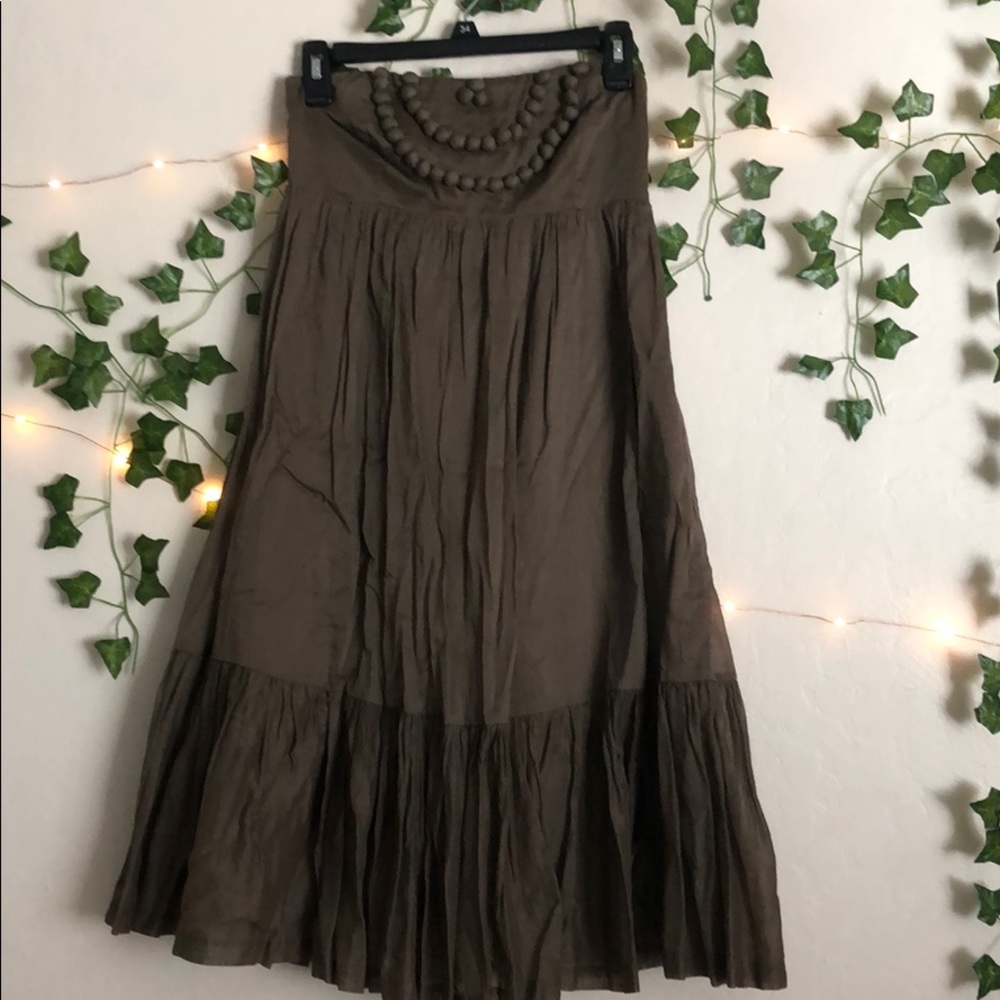 brown strapless midi dress